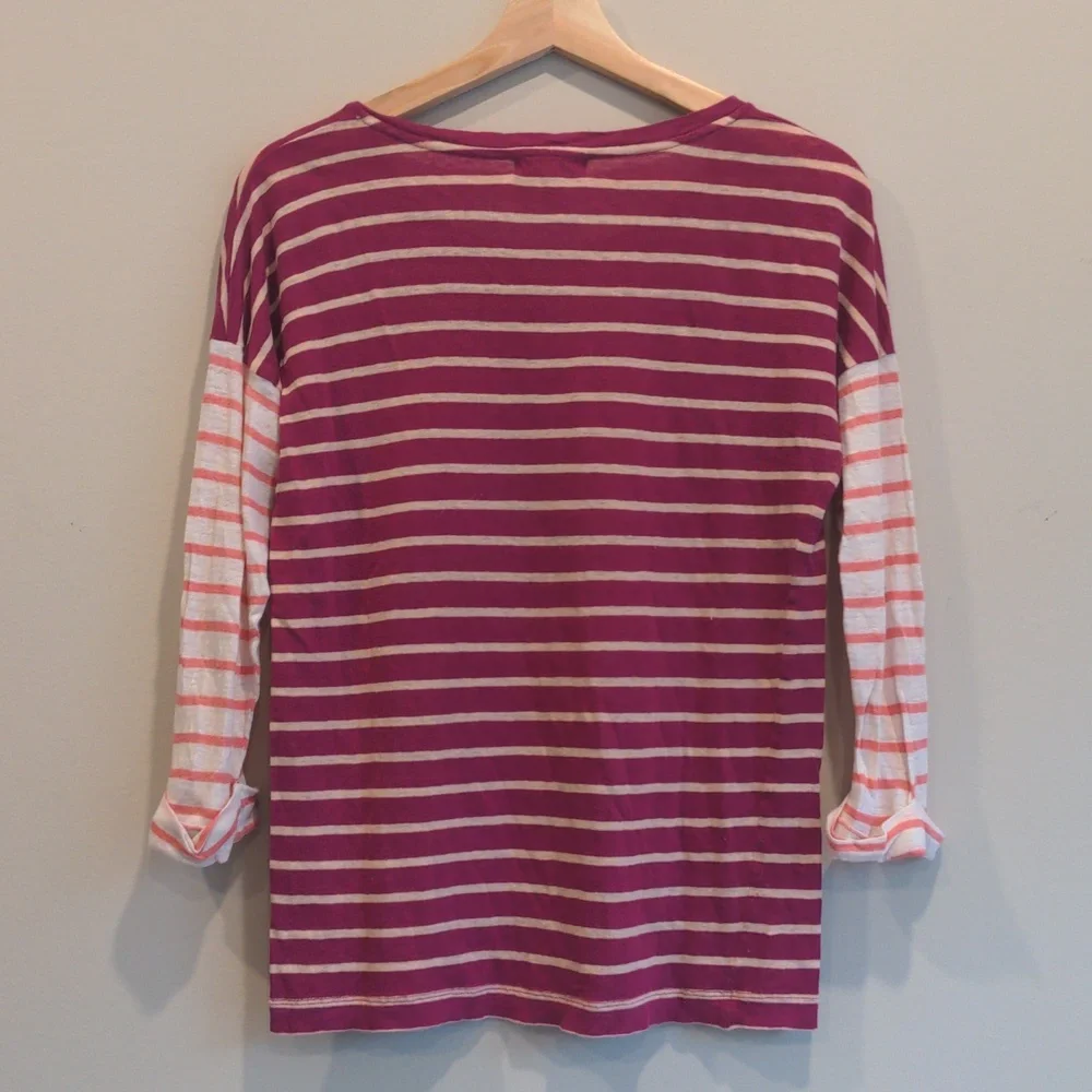 Madewell 100% Linen Two-toned Stripe 3/4 Sleeve Tee - Picture 6 of 8